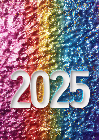 Numbers 2025 for celebrating the new year 2025 Holographic fluid liquid glitter illustrationの素材