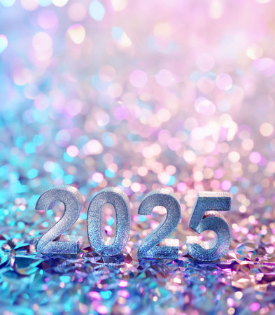 Numbers 2025 for celebrating the new year 2025 Holographic fluid liquid glitter illustrationの素材