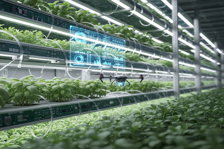 Drone Monitoring Vertical Farm with Data Displayの素材
