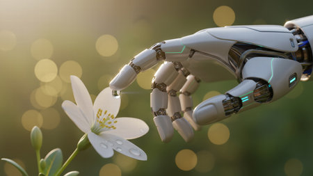 AI-Robot-Hand-Nature-Water-Drop-Green-Tech-Future-Ecologyの素材