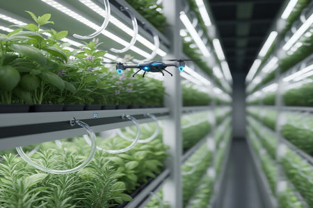 Drone Monitoring Vertical Farm with Data Displayの素材
