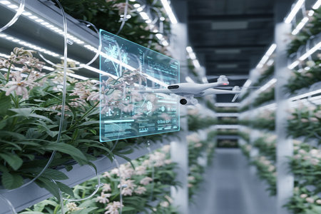 Drone Monitoring Vertical Farm with Data Displayの素材