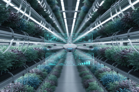 Drone Monitoring Vertical Farm with Data Displayの素材