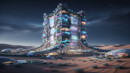 Eco-Futuristic-Desert-City-Skyscraper-Bio-Architecture-Sustainable-Mars-Colonyの素材