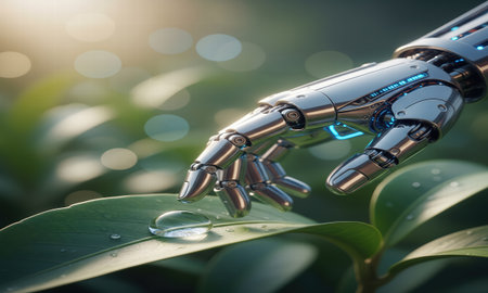 AI-Robot-Hand-Nature-Water-Drop-Green-Tech-Future-Ecologyの素材