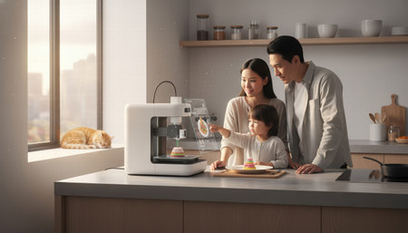 Family Making Pasta with 3D Food Printer and Tabletの素材