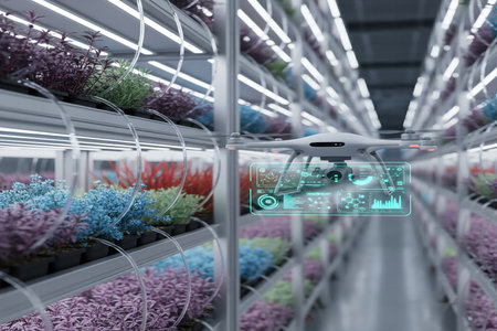 Drone Monitoring Vertical Farm with Data Displayの素材
