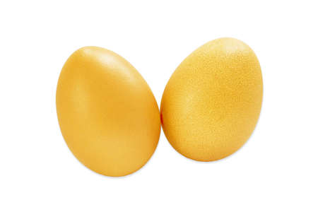 Eggs gold on white backgroundの写真素材