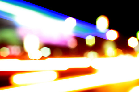 Colorful bokeh on street abstract background at night