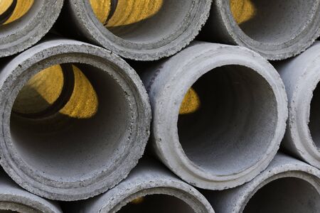 Cement pipes closeup for construction water system.の写真素材