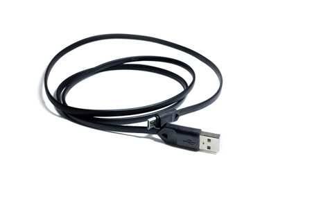Line black phone charger isolated on withe background.