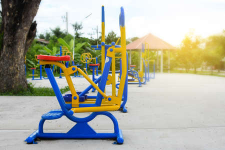 Equipment exercise for leg in fitness the park training ground.の写真素材