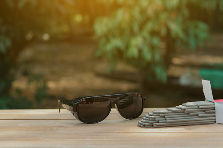 Optical filtering glasses for welding and welding metal.の写真素材