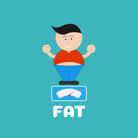 Cartoon fat boy cute with weight scale.のイラスト素材