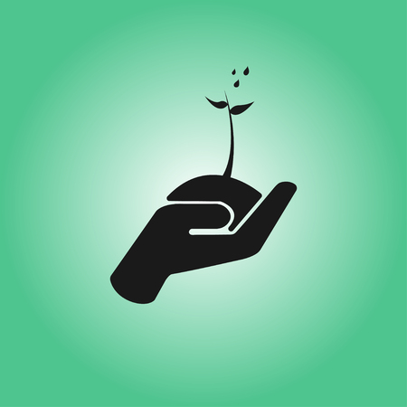 Hand holding plant on the rain icon growth tree conceptのイラスト素材