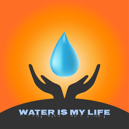 Hands holding water drop in water saving conceptのイラスト素材