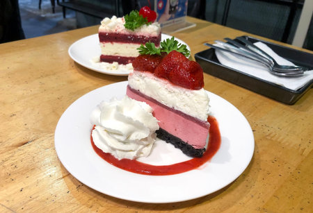 Strawberry cheese cake with whipped cream