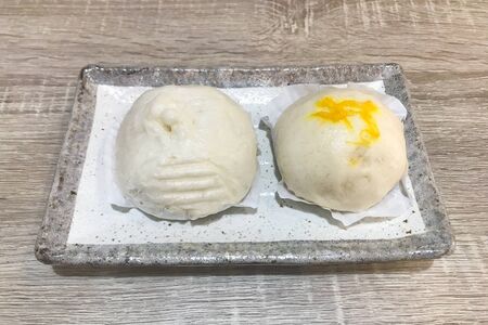 Steamed stuffed bun pork close upの写真素材