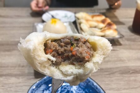 Steamed stuffed bun pork close upの写真素材