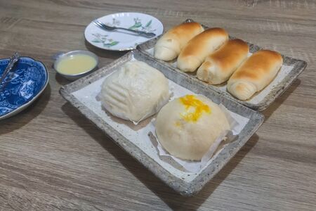 Steamed stuffed bun pork close upの写真素材