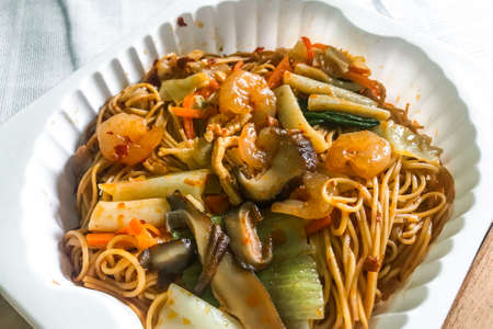 Stir fried noodle with Hong Kong sauceの写真素材
