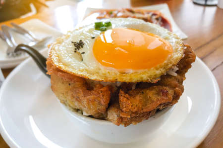 Kimchi fried rice with fried egg and pork. Korean food style.の写真素材