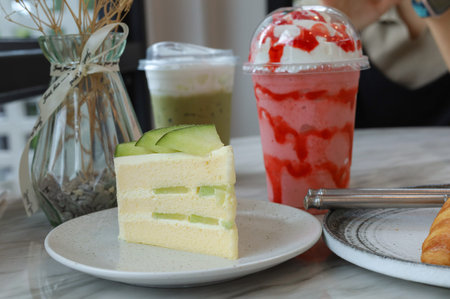 Melon cake with melon slices decorated on top