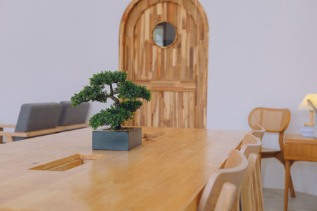 Coffee shops with tables are empty by noon.の写真素材