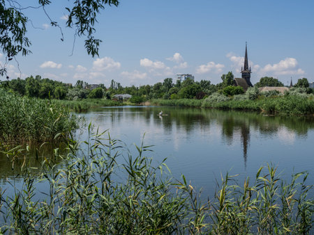 Church over the lakeの写真素材