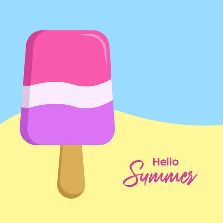 Hello Summer with color ice cream. Hello summer vector concept design. Colored flat vector illustration.のイラスト素材
