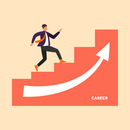 Businessman walking on stairs. career path or goal achievement. Colored flat graphic vector illustration.のイラスト素材