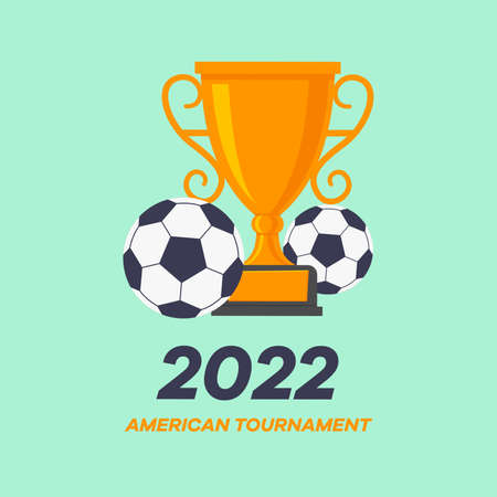 Ball and trophy in American Tournament 2022. Colored flat graphic vector illustration.のイラスト素材