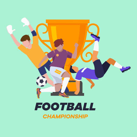 Soccer player and golden trophy in Football in championship. Flat vector illustration.のイラスト素材