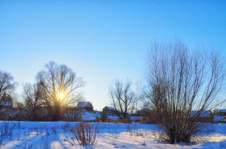 Winter. Village. Sunの写真素材