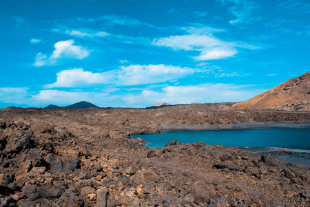 lake in rocky lanzaroteの写真素材