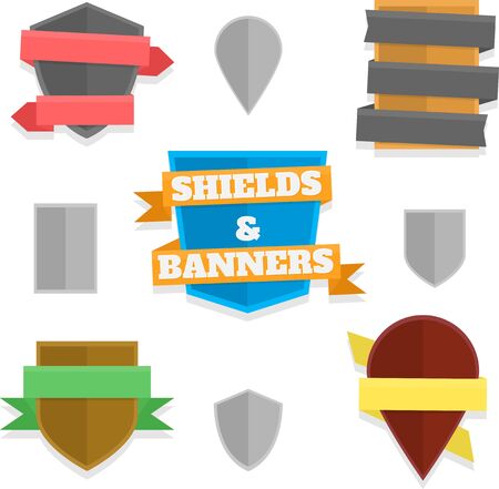 Five variations of shields with bannersのイラスト素材