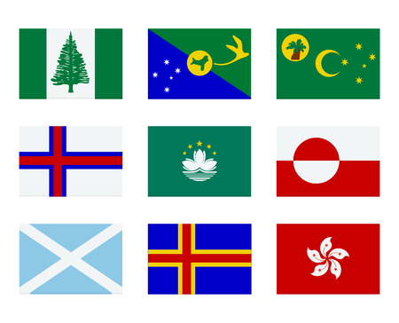 Nine flags of dependent territories. Autonomous territories, dependent areas.のイラスト素材