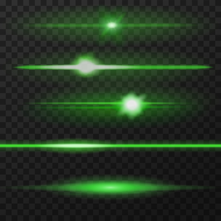 Green horizontal lens flares pack. Horizontal light rays. Vector, eps10.のイラスト素材