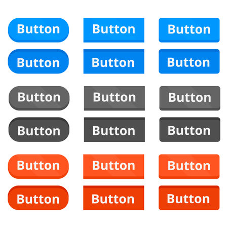 Three variations of on and off flat buttons. Three colors.