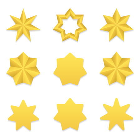 Set of nine different golden seven point stars.のイラスト素材