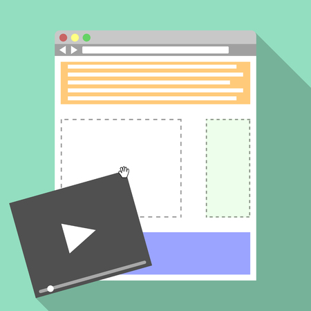 Web page building concept. Flat web page constructor. Drag and drop elements, web page editor. Long shadow. Vector, eps10.のイラスト素材