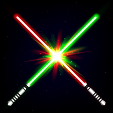 Crossed light swords on night sky background.のイラスト素材