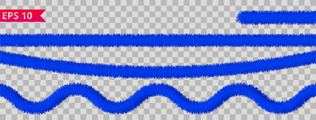 Blue tinsel collection. Christmas holiday decoration elements. Xmas ribbon garlands. Festive bright ornament. Vector, isolated, eps 10.のイラスト素材