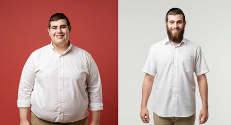 Transformation journey of a young jewish man in profile view, before and after weight lossの素材