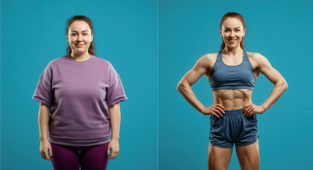 Transformation journey of a caucasian female adult with fitness goals and bodybuilding aspirationsの素材