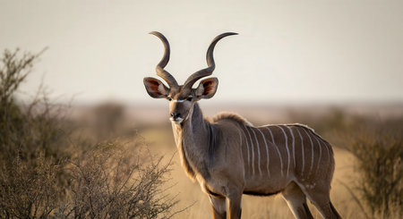 Majestic african kudu in natural habitat during golden hourの素材