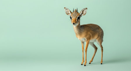 Adorable young dik-dik on pastel green background for wildlife themesの素材
