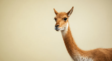 Portrait of a graceful vicuna against a neutral background for wildlife conservation designの素材