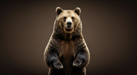 Majestic grizzly bear standing against a neutral brown backgroundの素材