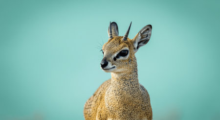 Portrait of a serengeti dik-dik against a tranquil sky backgroundの素材